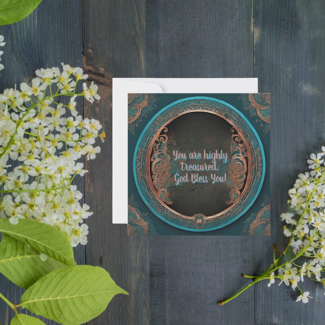 Tarjeta de bendición turquesa de cobre redondo (Subido por el creador)