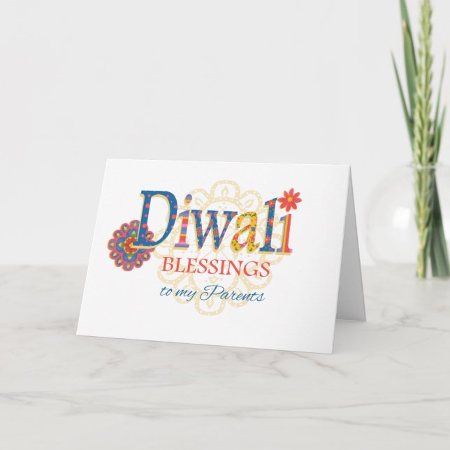 Tarjeta de bendiciones de Diwali para padres con R (Anverso)