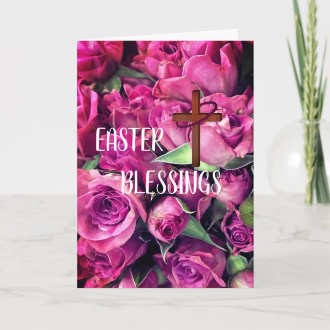 Tarjeta de bendiciones de Pascua con cruz de rosas (Anverso)
