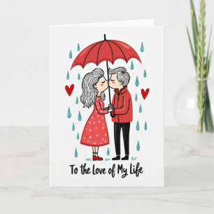 Tarjeta de beso romántico bajo la lluvia Mi Amor