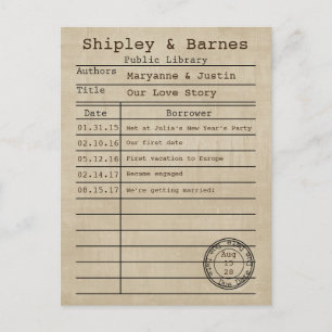 Tarjeta de biblioteca antigua de época Llegada de 