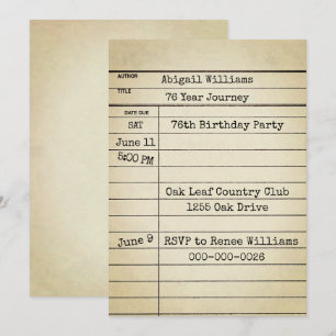 Tarjeta de biblioteca antigua Fiesta de cumpleaños