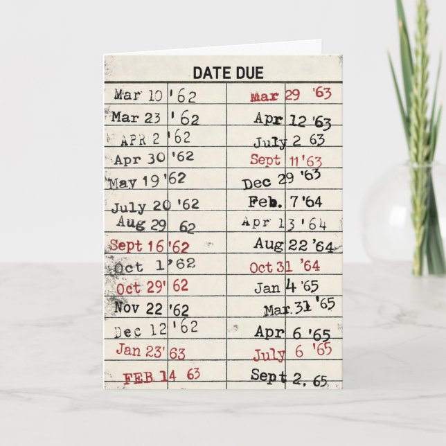 Tarjeta de biblioteca antigua para cumpleaños (Anverso)