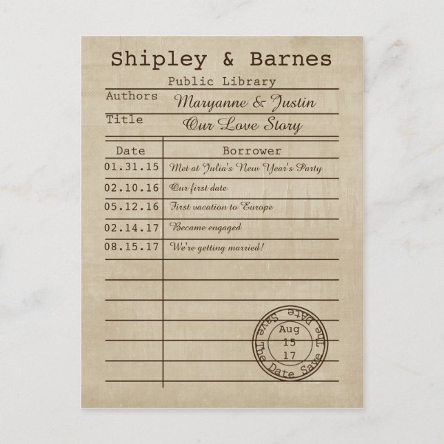 Tarjeta de biblioteca antigua para guardar la fech