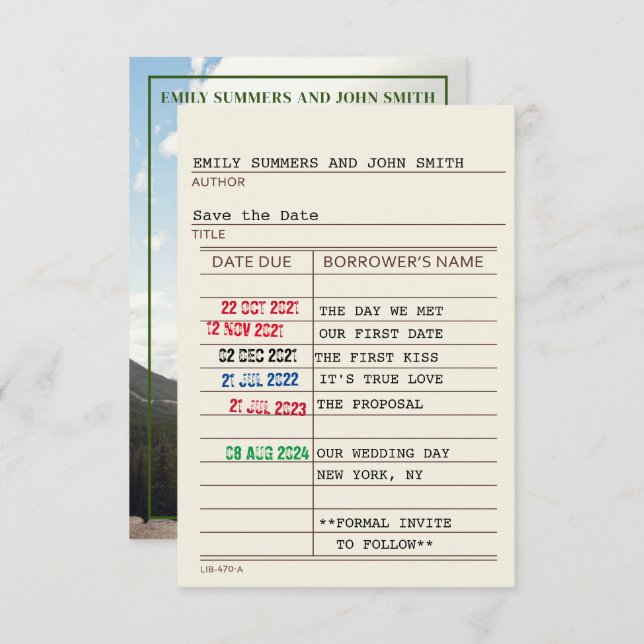 Tarjeta de biblioteca antigua y cubierta de libro  (Anverso / Reverso)