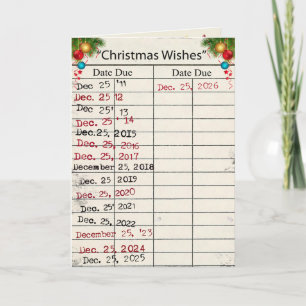 Tarjeta de biblioteca de Navidad 2026 con fechas d