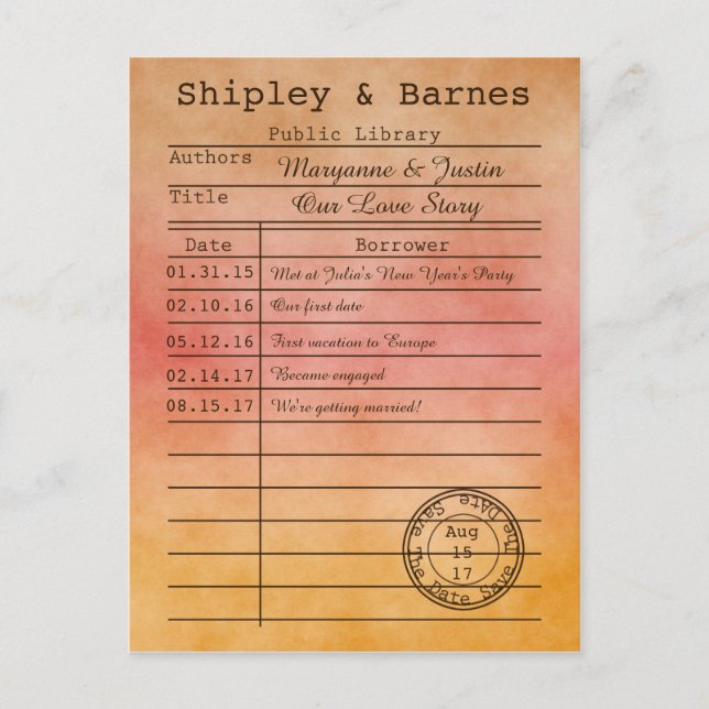 Tarjeta de biblioteca de oro naranja vintage para  (Anverso)