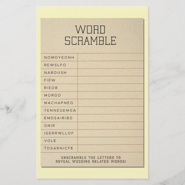 Tarjeta de biblioteca de Word Scramble Bridal Show (Anverso)