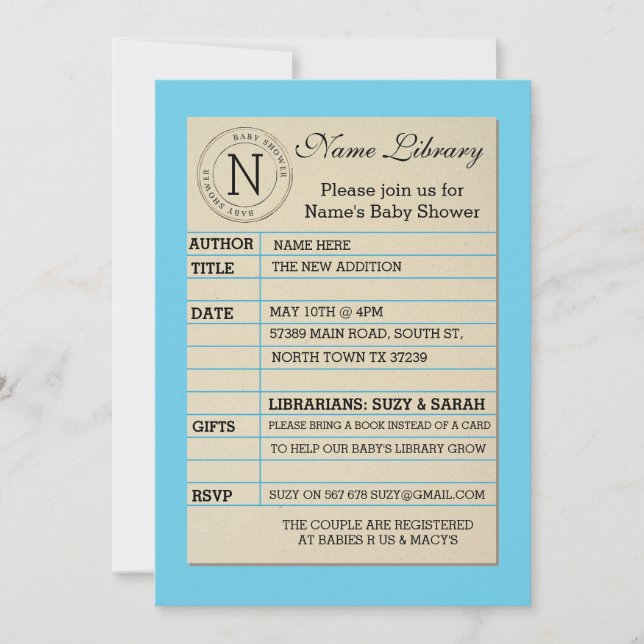 Tarjeta de biblioteca del niño Baby Shower invitac (Anverso)