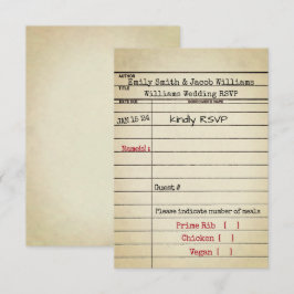 Tarjeta de biblioteca retro Boda RSVP