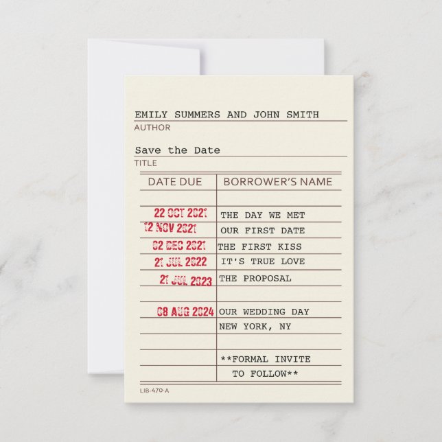 Tarjeta de biblioteca vintage Guardar la fecha (Anverso)