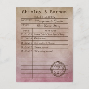 Tarjeta de biblioteca vintage púrpura beige para g
