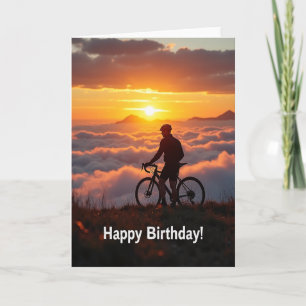Tarjeta de bicicleta al atardecer de aventura