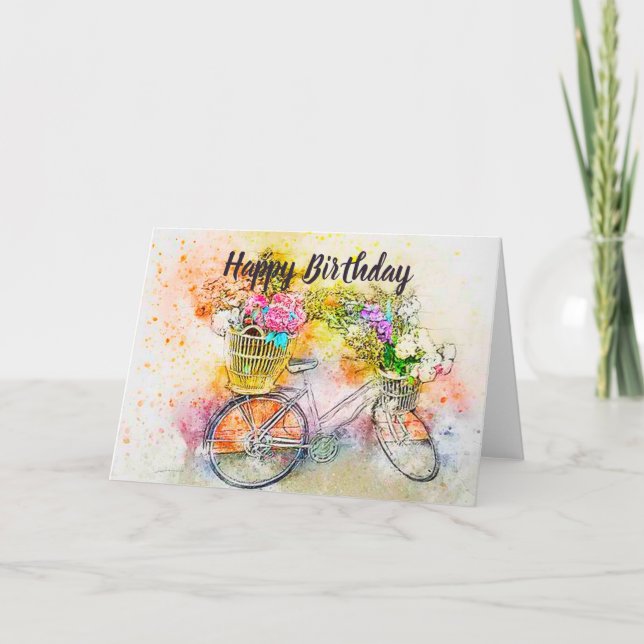 Tarjeta de bicicleta y flores (Anverso)