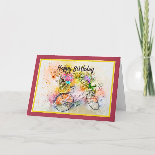 Tarjeta de bicicleta y flores (Anverso)