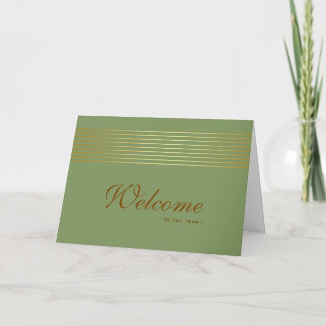 Tarjeta de bienvenida blanca con franja dorada (Anverso)