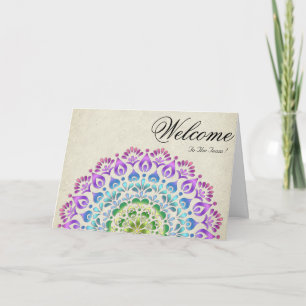Tarjeta de bienvenida blanca mínima amarilla