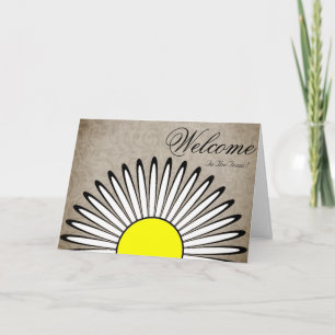 Tarjeta de bienvenida blanca mínima amarilla