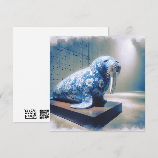 Tarjeta de bienvenida Blue Porcelain Walrus (Anverso / Reverso)