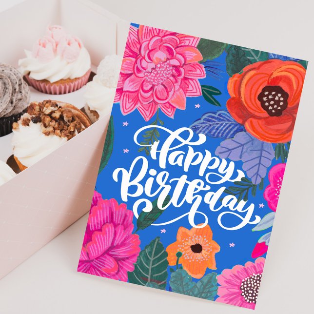 Tarjeta de bienvenida Bright Floral Birthday (Bright Floral Birthday greeting card)