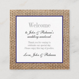 Tarjeta de bienvenida Burlap & Navy Blue Boda