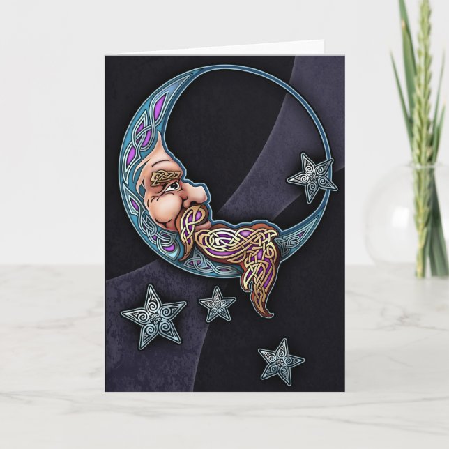 Tarjeta de bienvenida Celtic Art Moon Face (Anverso)