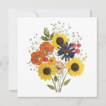 Tarjeta de bienvenida con flores de girasol presio