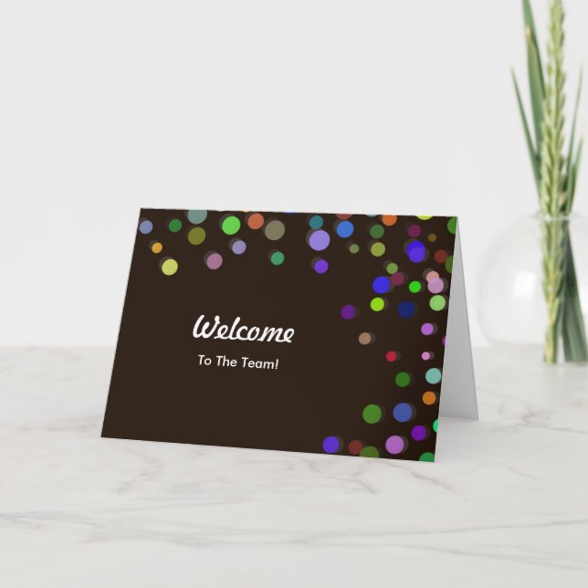 Tarjeta de bienvenida con lunares de chispas color (Anverso)