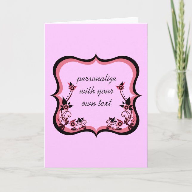 Tarjeta de bienvenida con marco floral, rosa (Anverso)