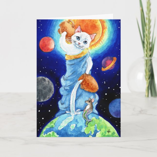 Tarjeta de bienvenida Cute cat Earth Day (Anverso)