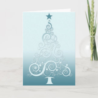 Tarjeta de bienvenida de árbol de Navidad azul fil
