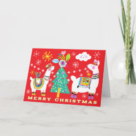 Tarjeta de bienvenida de árbol de navidad de llama