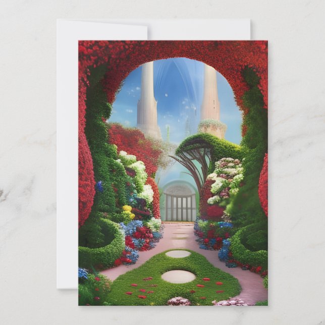 Tarjeta de bienvenida de arte Fantasy Red Gardens (Anverso)