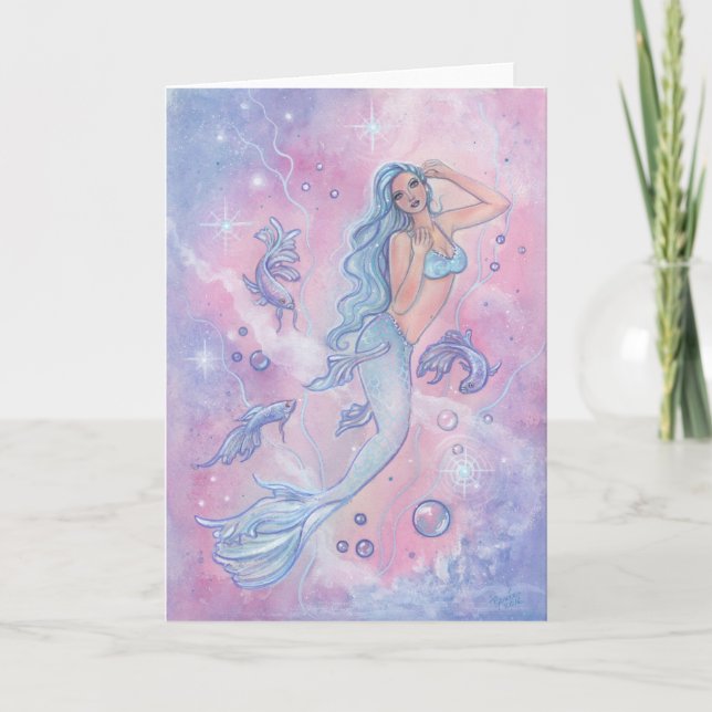 Tarjeta de bienvenida de betta mermaid con escarch (Anverso)