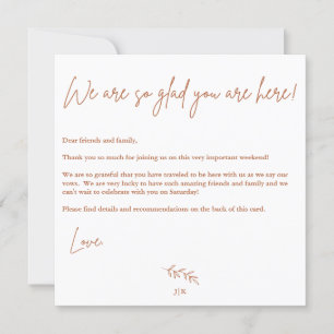 Tarjeta de bienvenida de boda boho cálida