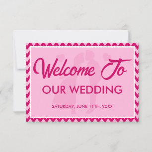 Tarjeta de Bienvenida de Boda de Chevron Rosa Clar