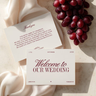 Tarjeta de Bienvenida de Boda Elegante Burgundy y