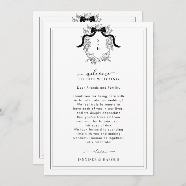 Tarjeta de bienvenida de Boda Escudo con tinerario (Anverso / Reverso)