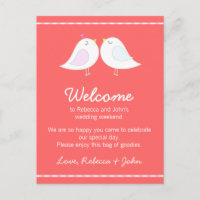 Tarjeta de bienvenida de Boda rosado para Aves de
