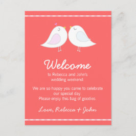 Tarjeta de bienvenida de Boda rosado para Aves de