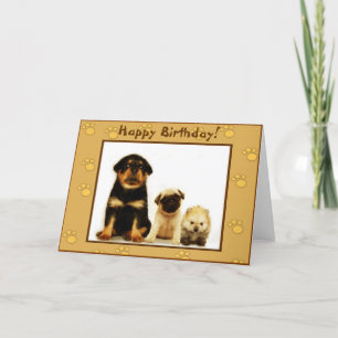 Tarjeta de bienvenida de cachorros de cumpleaños f