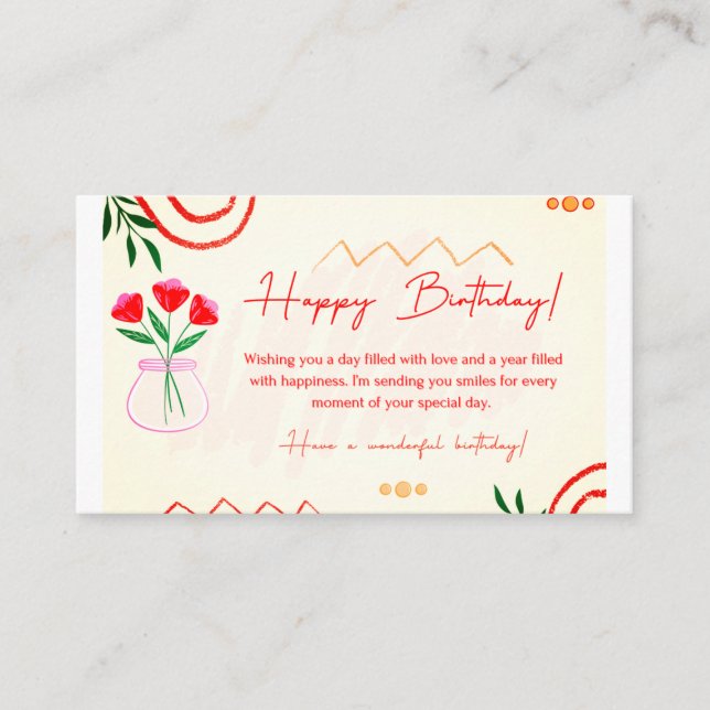 Tarjeta de bienvenida de cumpleaños. (Anverso)