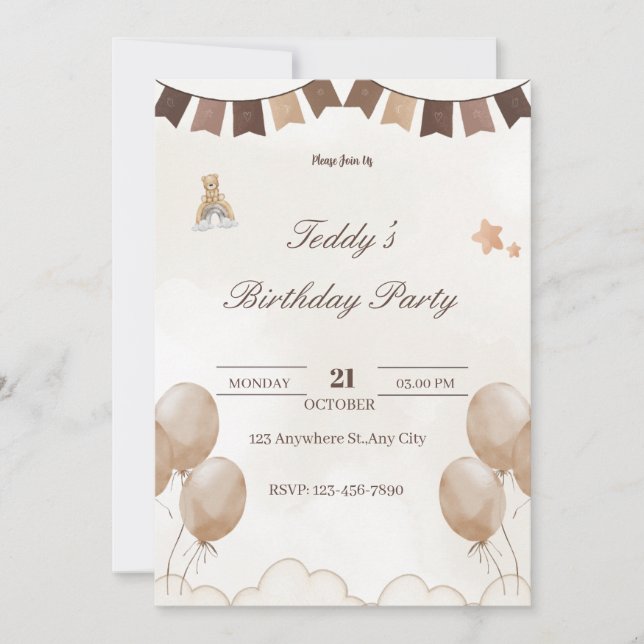 Tarjeta de bienvenida de cumpleaños de osito de pe (Anverso)