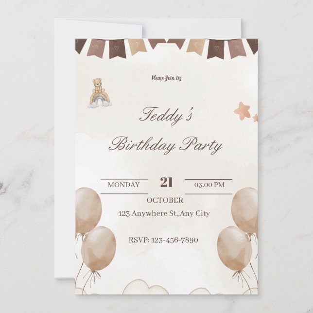 Tarjeta de bienvenida de cumpleaños de osito de pe (Anverso)