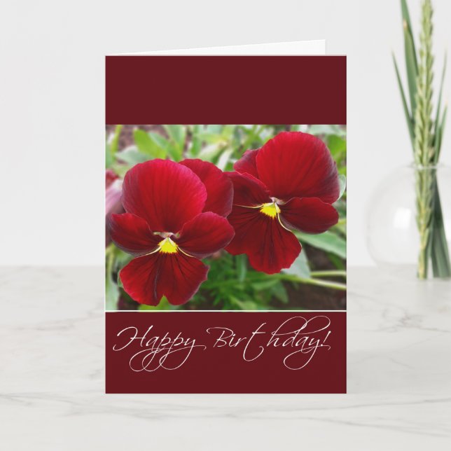 Tarjeta de bienvenida de cumpleaños de Pansies Roj (Anverso)