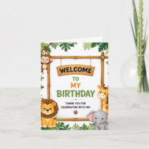 Tarjeta de bienvenida de cumpleaños Safari Jungle