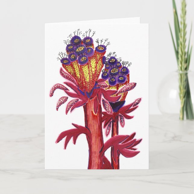 Tarjeta de bienvenida de flor de fantasía roja (Anverso)