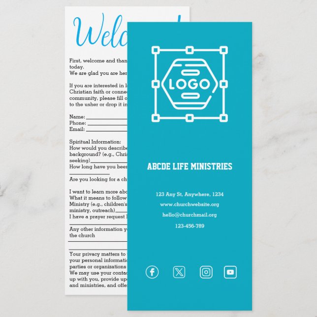 Tarjeta de bienvenida de la iglesia Azure (Anverso / Reverso)