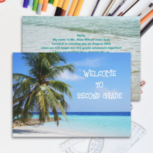 Tarjeta de bienvenida de la palma del océano para