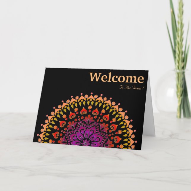Tarjeta de bienvenida de Mandala mínima negra (Anverso)